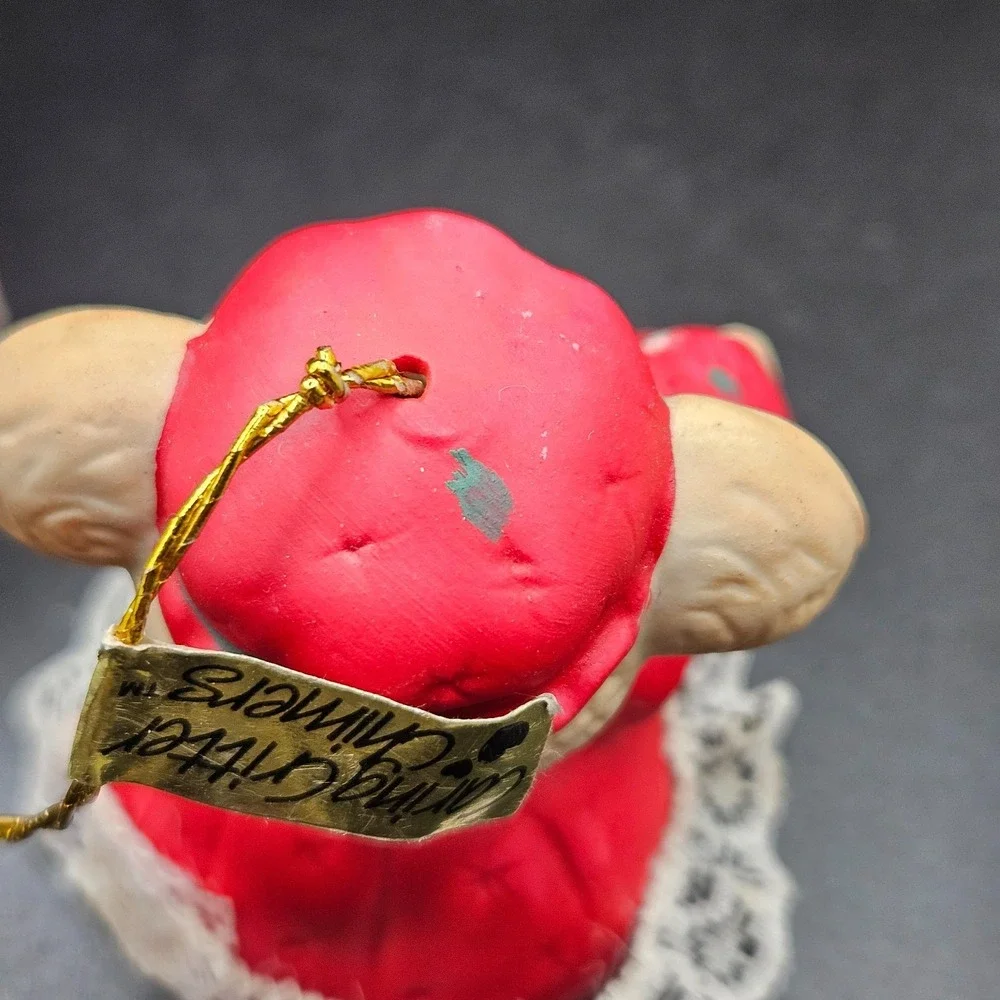 Vintage Chiming Critters Mouse Holding Baby Christmas Ornament Lace Trim 3